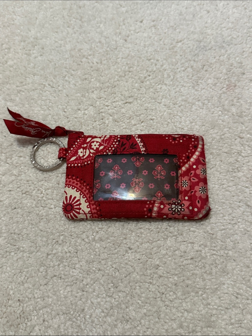 Vera Bradley Red Floral Fabric ID Card Holder with Keyring